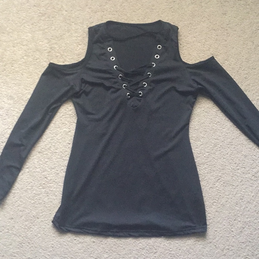 Cold Shoulder Lace Up Long-Sleeve Top